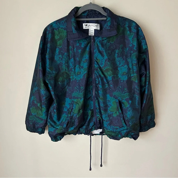 Lavon 80’s Vintage Floral Blue Green Purple Windbreaker Jacket Women’s Medium - Picture 1 of 6
